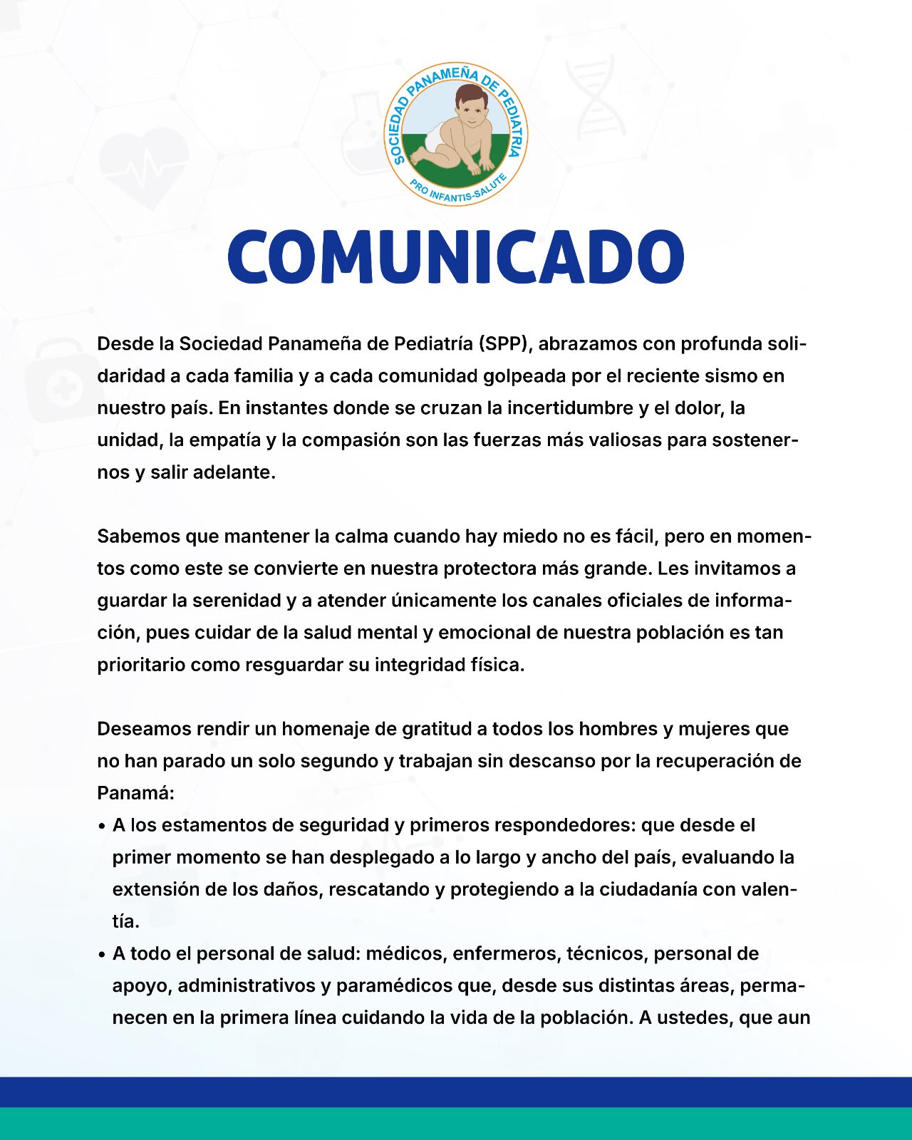 Mensaje de solidaridad ante el terremoto en Azuero - Página 1
